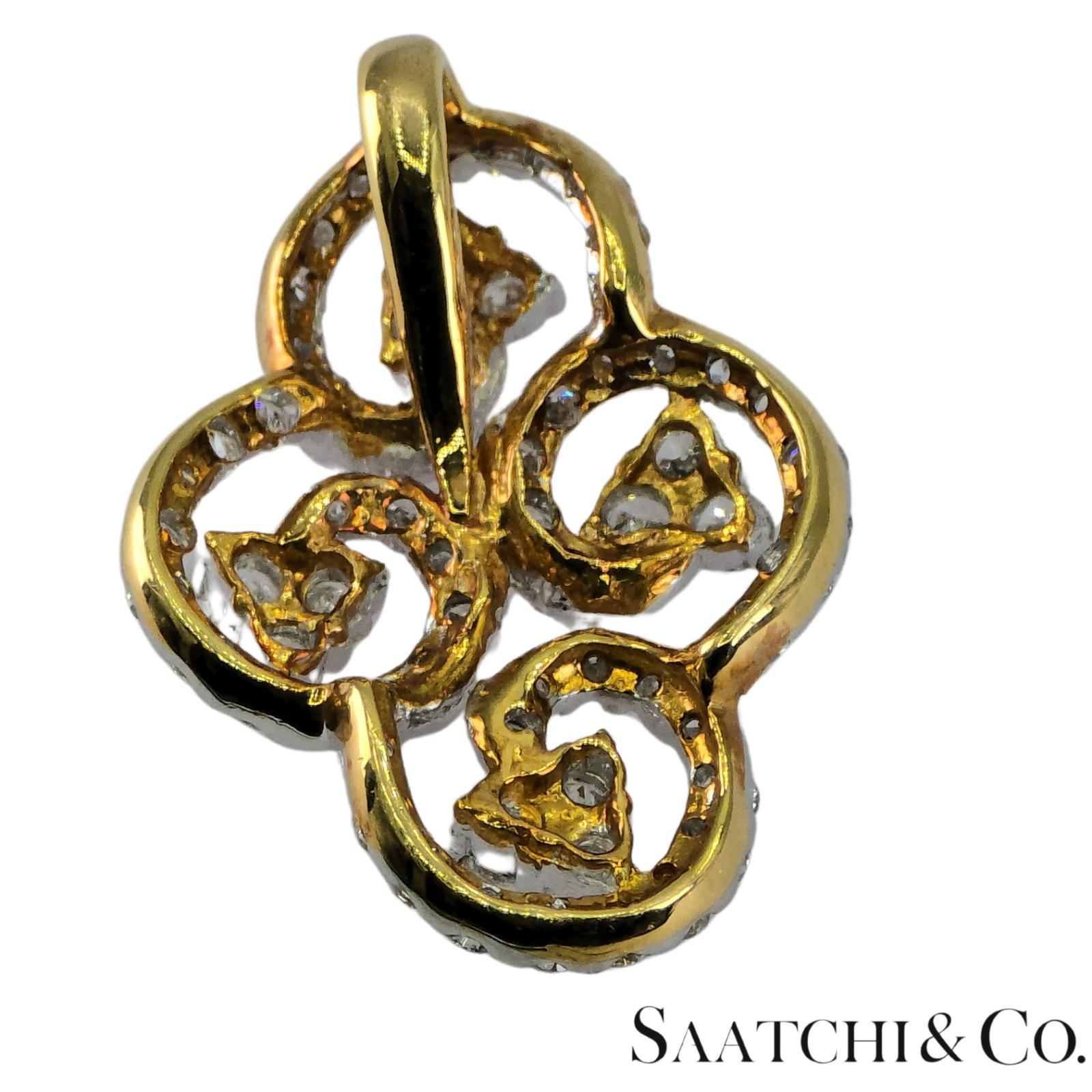 Spilla con diamanti naturali in oro bianco e giallo 18k 750 in vendita 2