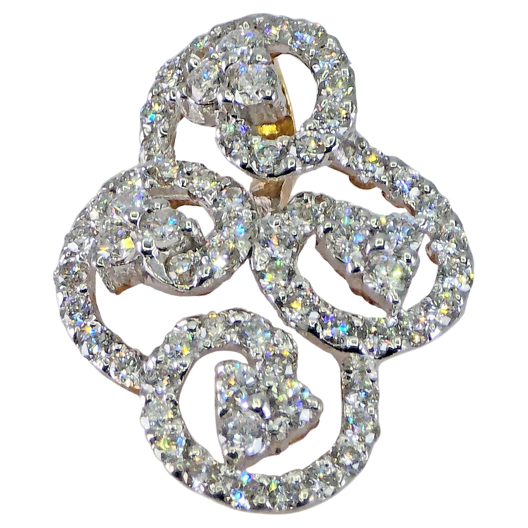 Spilla con diamanti naturali in oro bianco e giallo 18k 750 in vendita