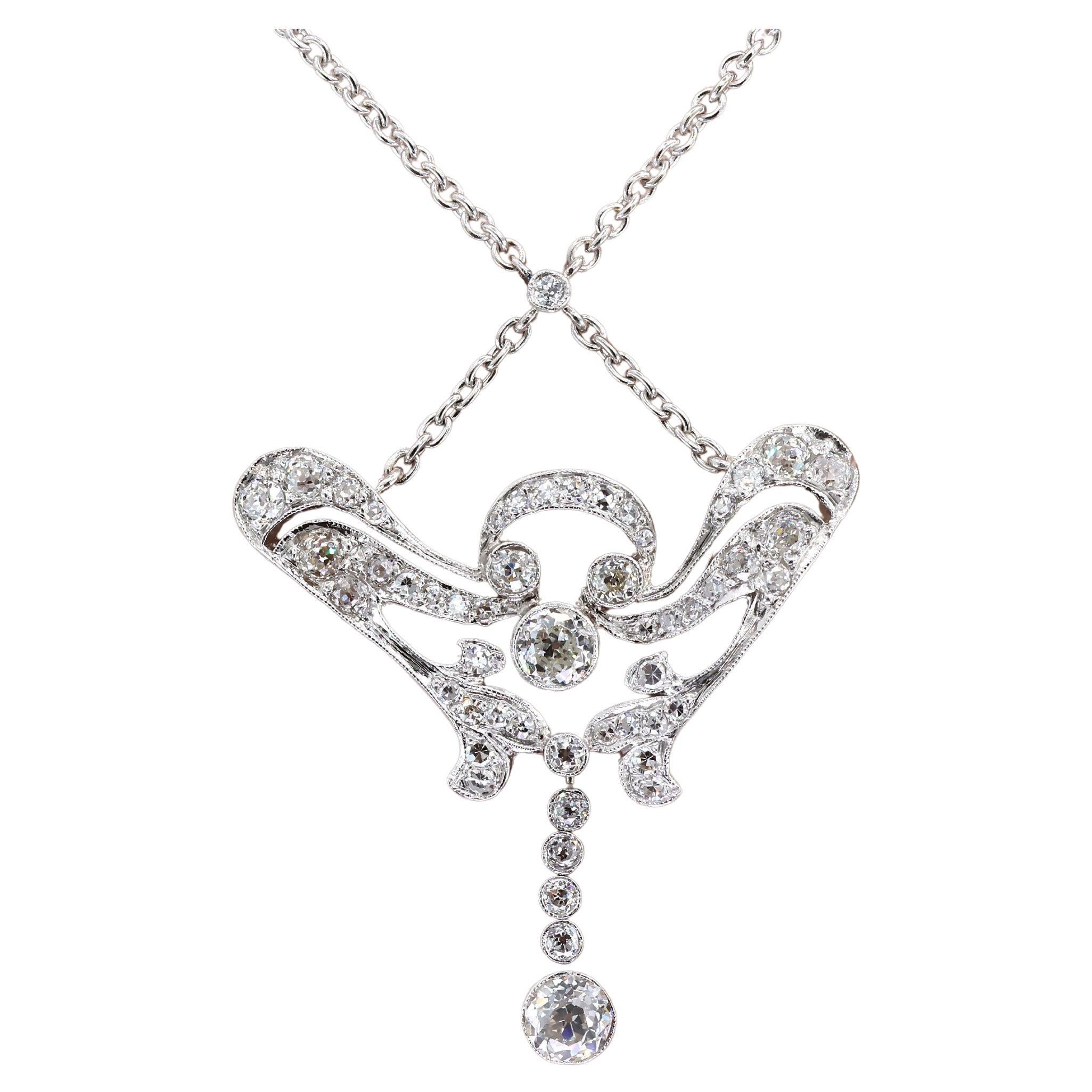 Ciondolo vintage con diamante bianco 18K 750 e collana con catena