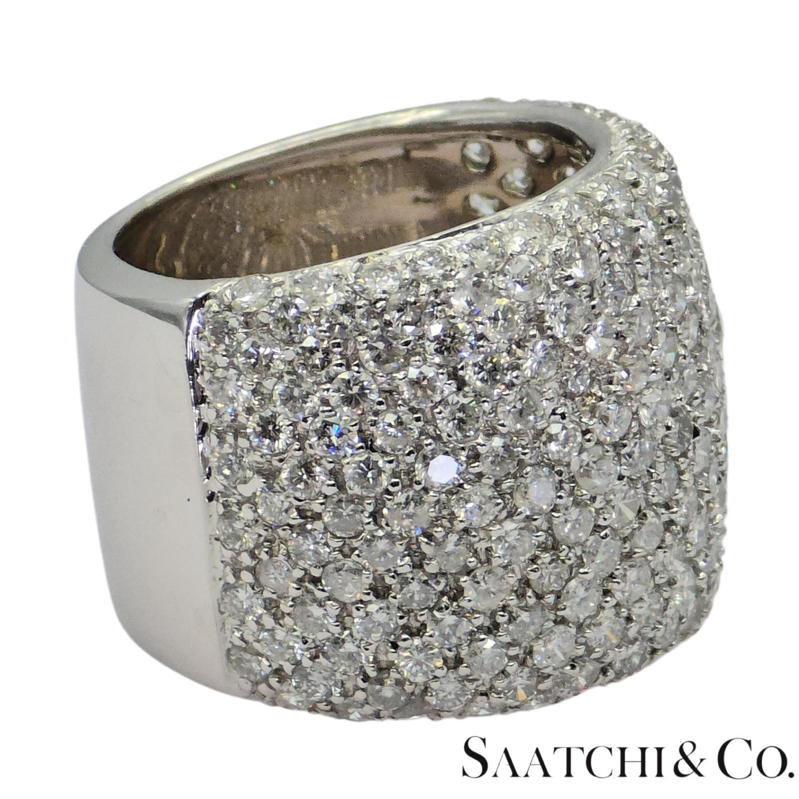 Anillo/anillo ancho de oro blanco 750 de 18 quilates con 4 quilates de diamantes blancos naturales Corte redondo en venta