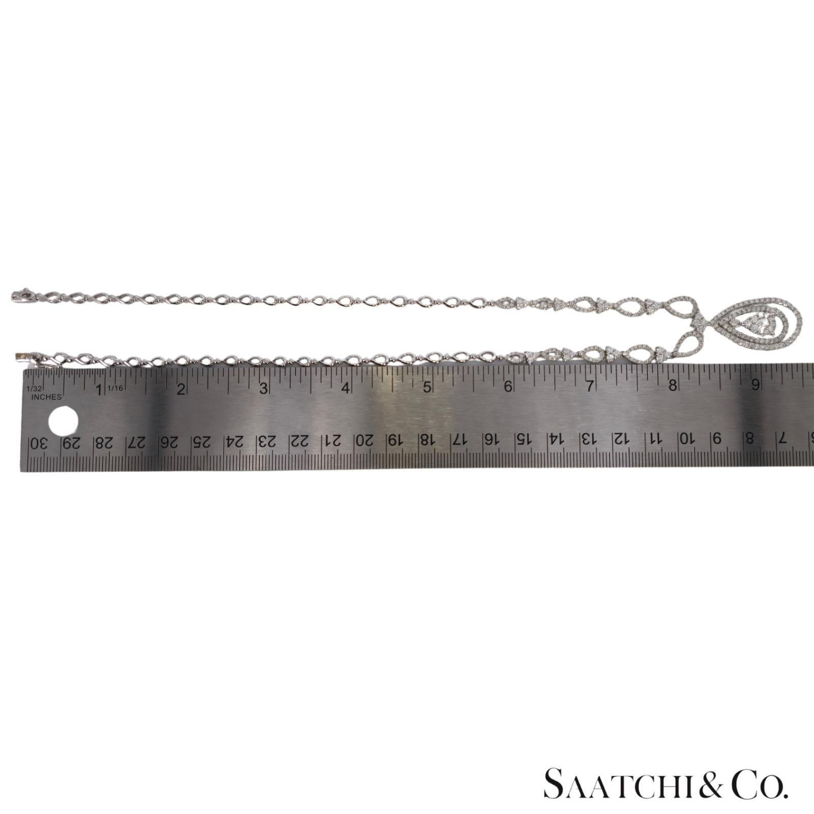 18K 750 White Gold and Natural Diamond Drop Pearl Shape Necklace For Sale 3