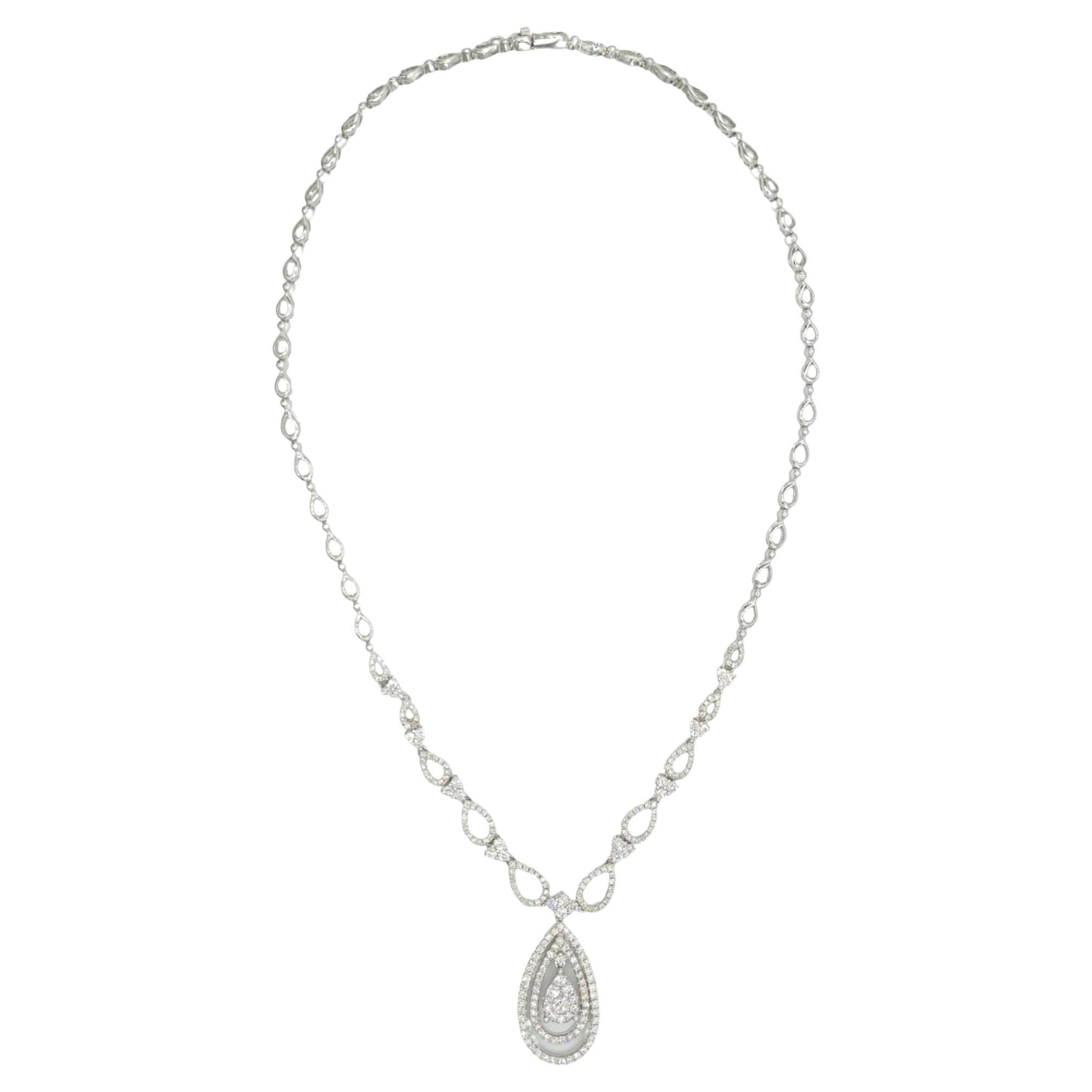 18K 750 Weißgold und natürlicher Diamant Tropfen Perlenform Halskette
