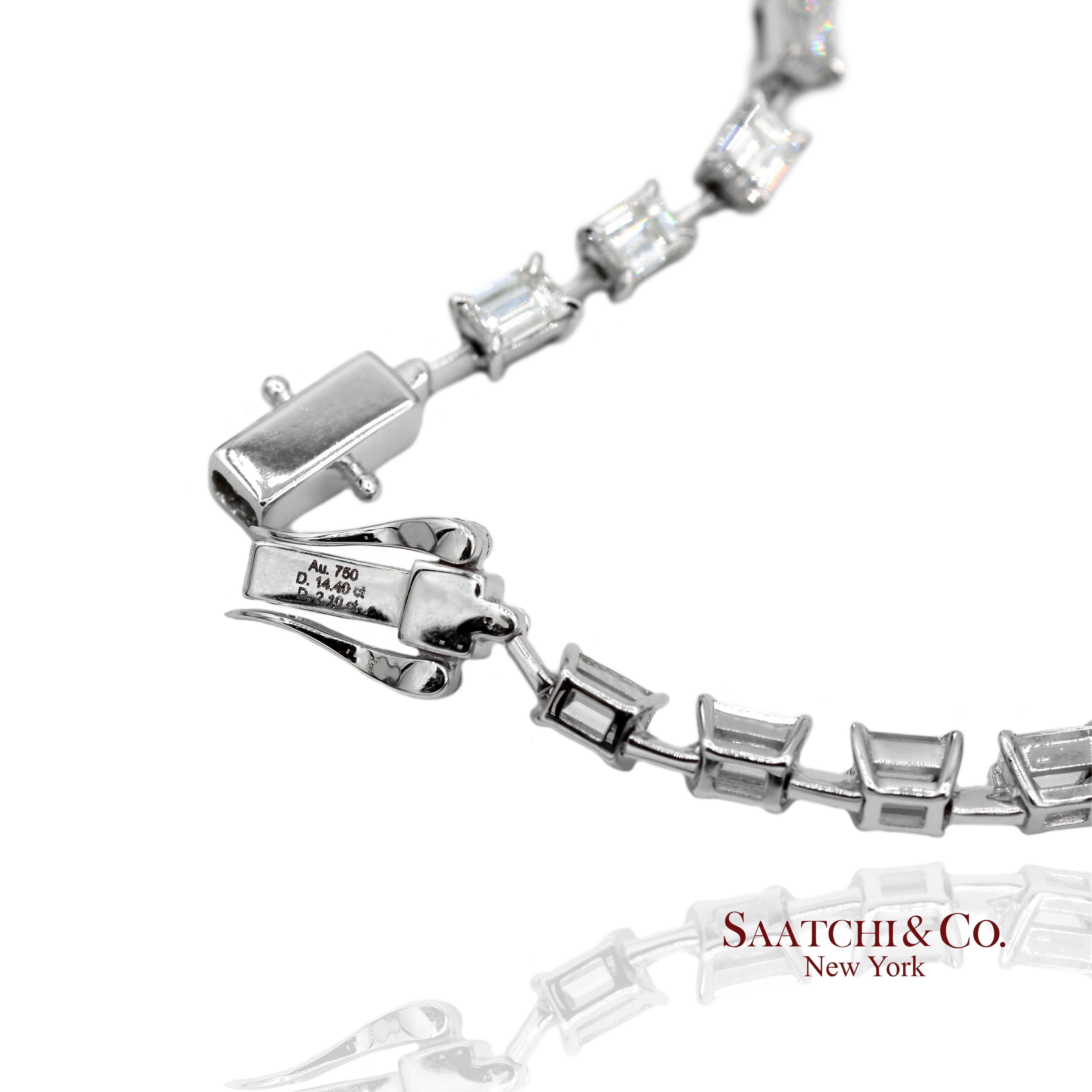 Collier de tennis en or blanc 18K 750 diamants naturels taille Carrs Pour femmes en vente