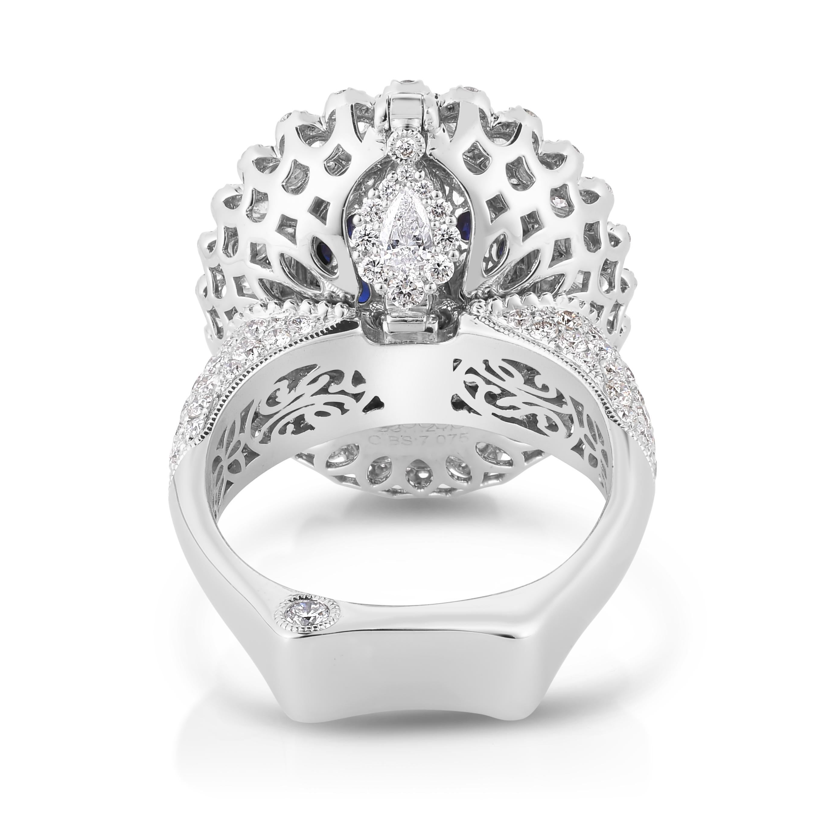 Bague convertible en or blanc 750 millièmes (18k) en saphir naturel et diamant naturel en vente 10