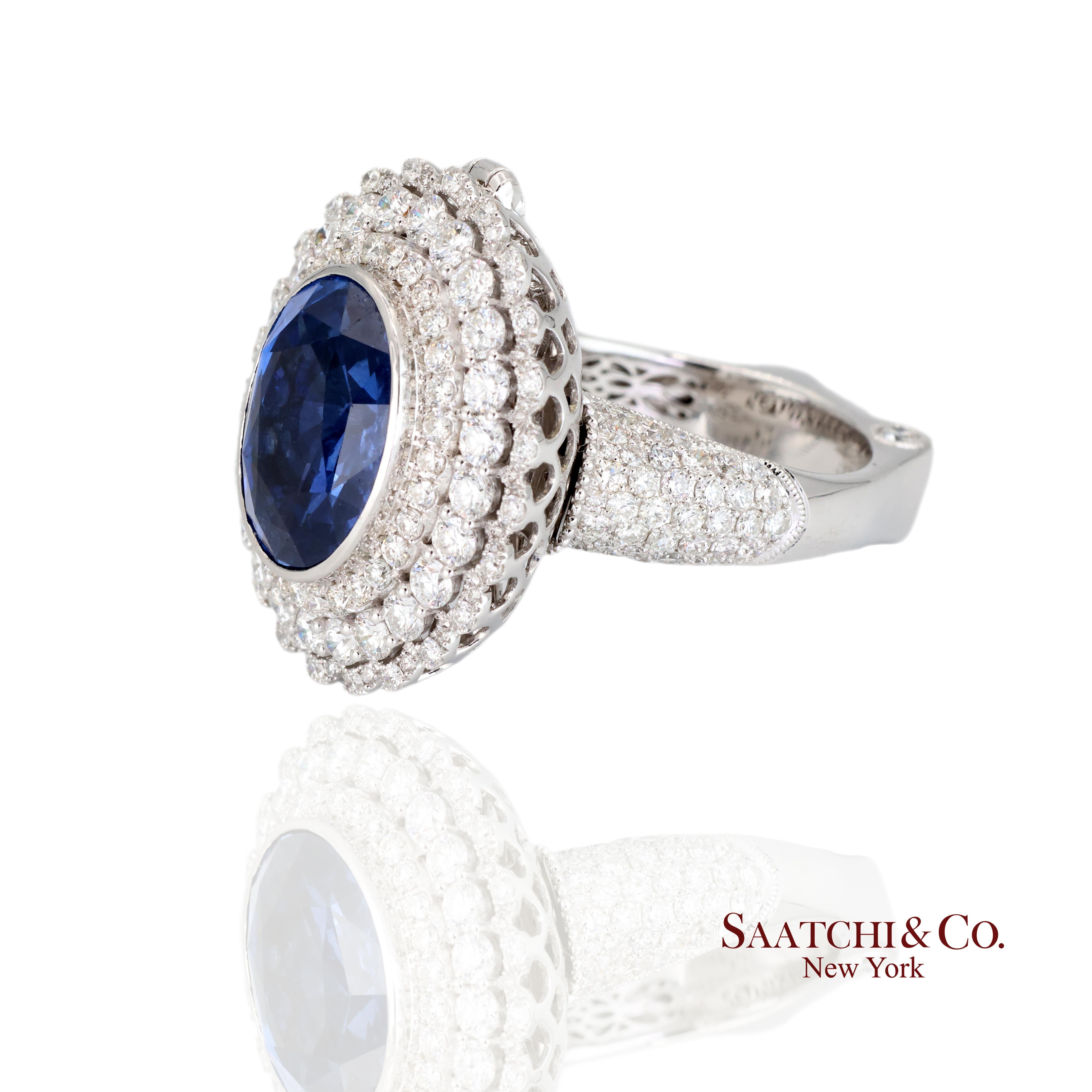 Saphir- und Diamantring

Metall Typ: 18k Weißgold
Gesamtgewicht des Artikels: 12,59 Gramm
Ringgröße: 7 (veränderbar)
1:
Naturstein: Saphir (unerhitzt)
GRS-GRS2013-080703
Saphir Gewicht: 7.07 ct.
Saphir-Schliff: Oval
Saphir Farbe: Blau
2:
