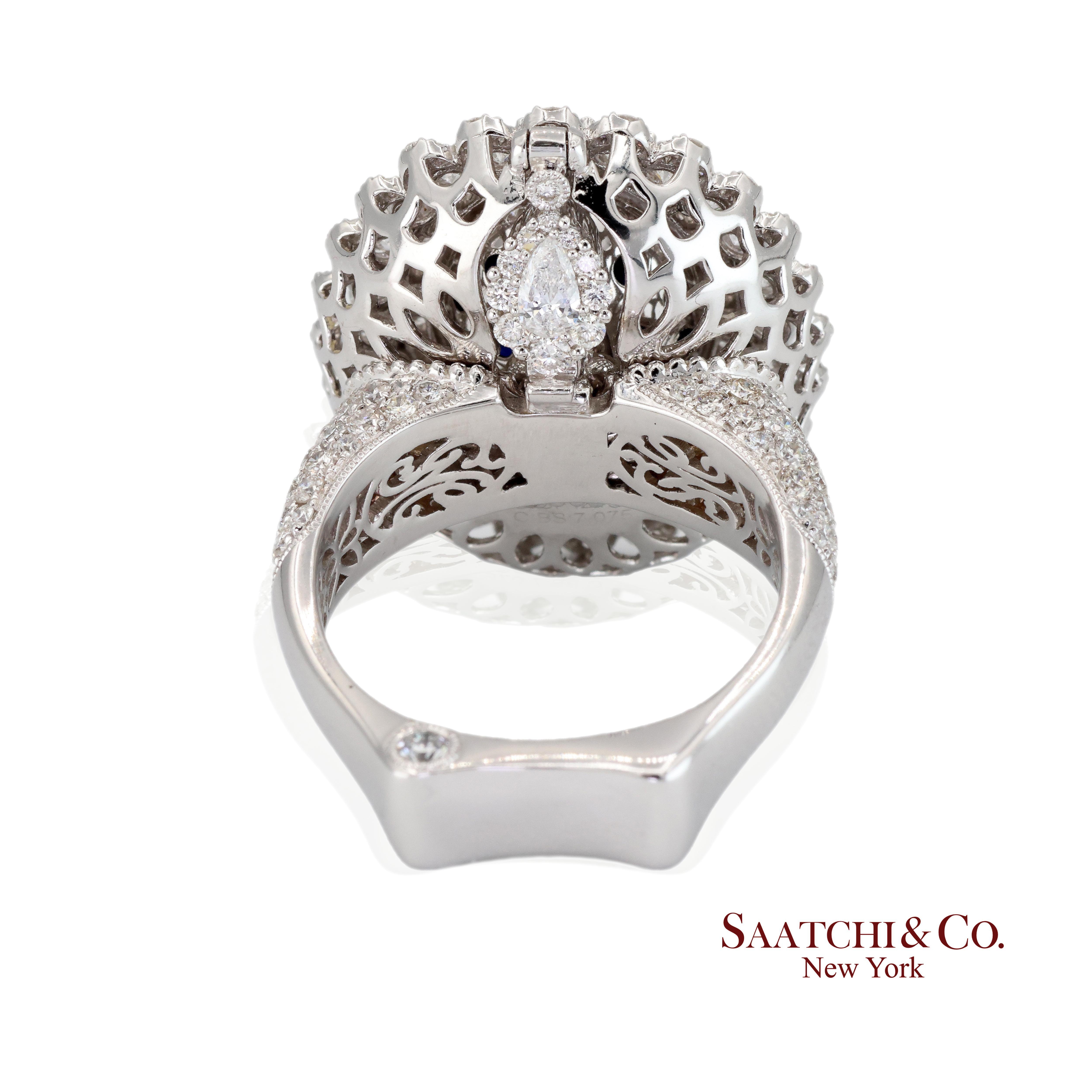 18k 750 Weißgold Cabrio-Ring mit natürlichem Saphir und natürlichem Diamant im Zustand „Neu“ im Angebot in New York, NY