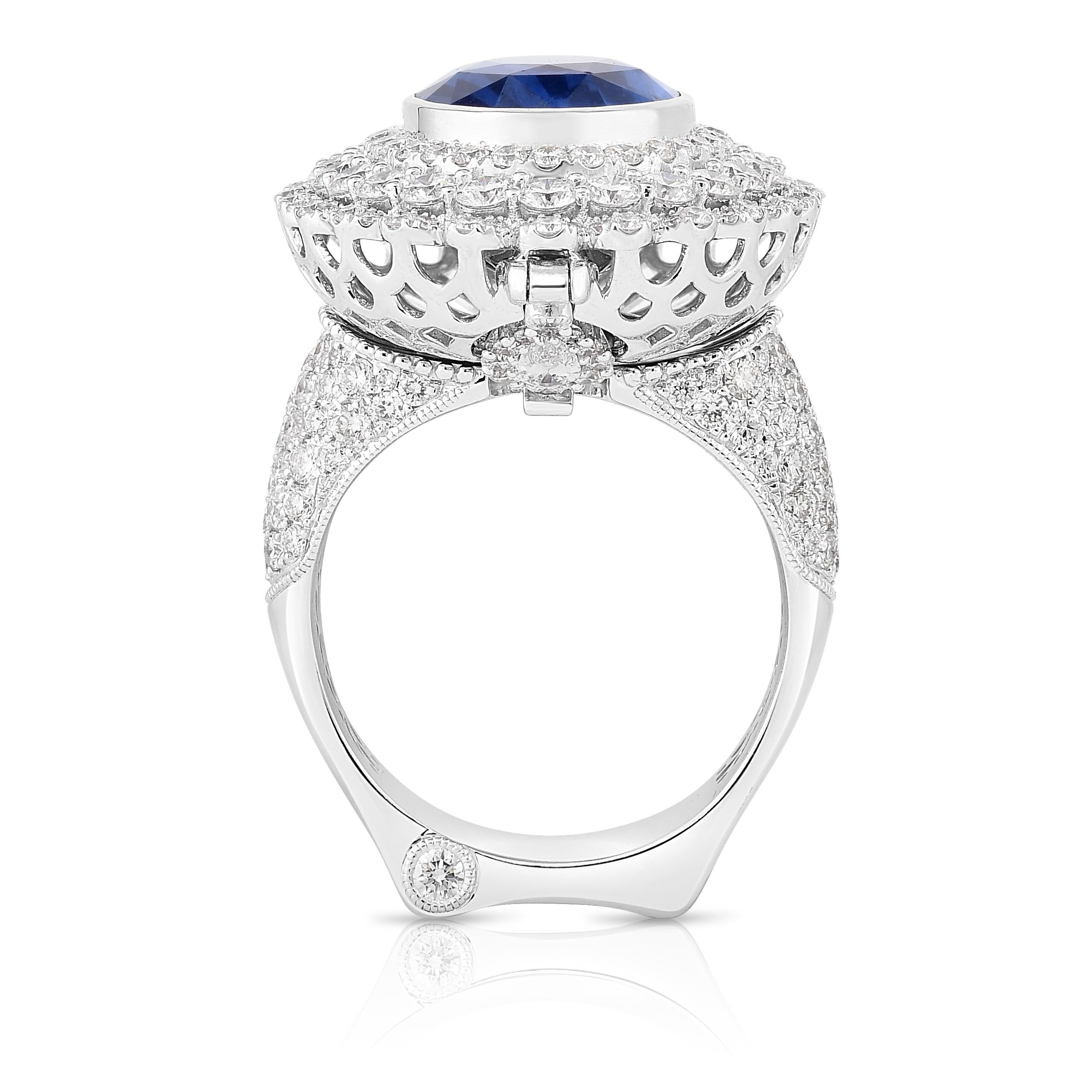 Bague convertible en or blanc 750 millièmes (18k) en saphir naturel et diamant naturel en vente 2