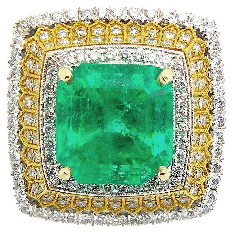 18K 750 White Gold Emerald Diamond Ring SZ 7 For Sale