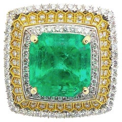 Vintage 18K 750 White Gold Emerald Diamond Ring SZ 7