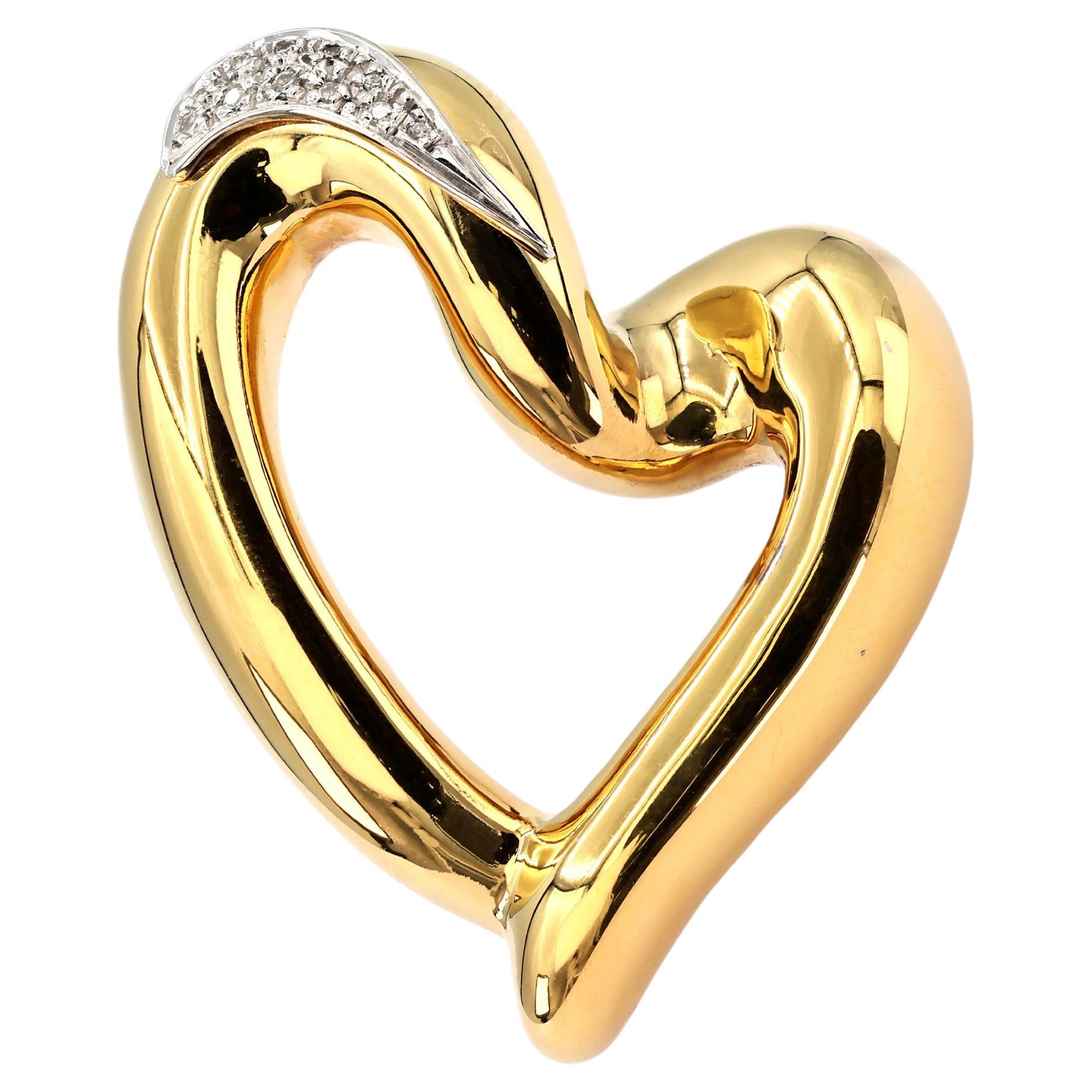 18k 750 White Gold Heart Shape Pin / Brooch For Sale