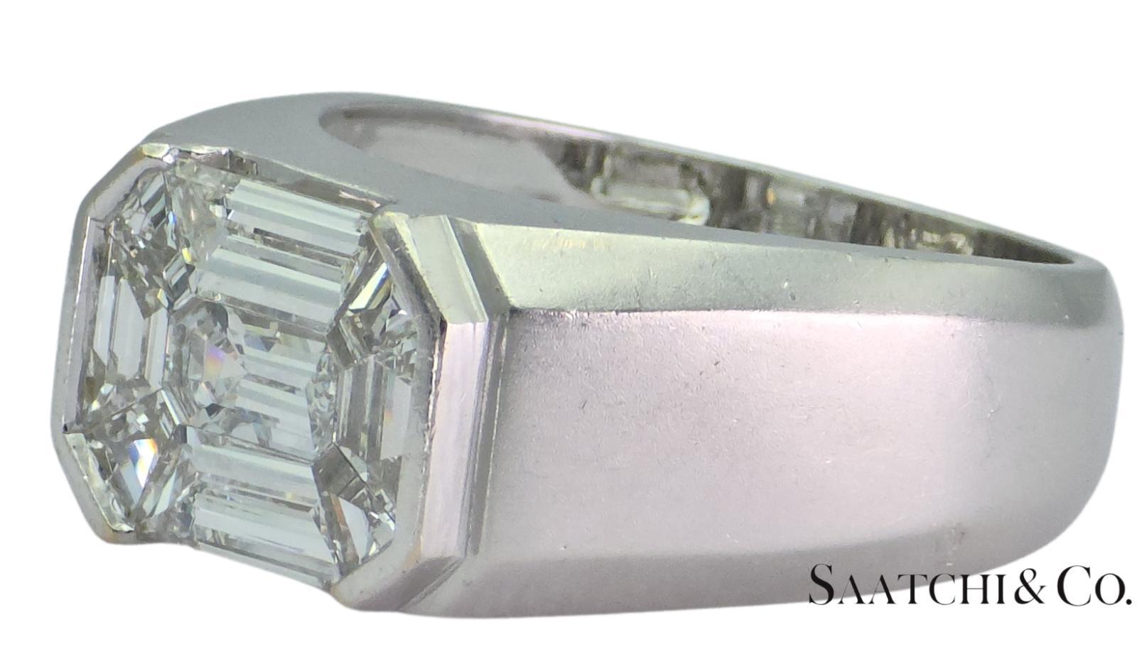 Emerald Cut 18K 750 White Gold -  LAB Created Diamond Illusion Setting Emerald Shape: Ring For Sale