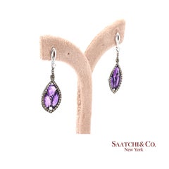 18k 750 Weißgold Natürlicher Amethyst und Diamant-Ohrring