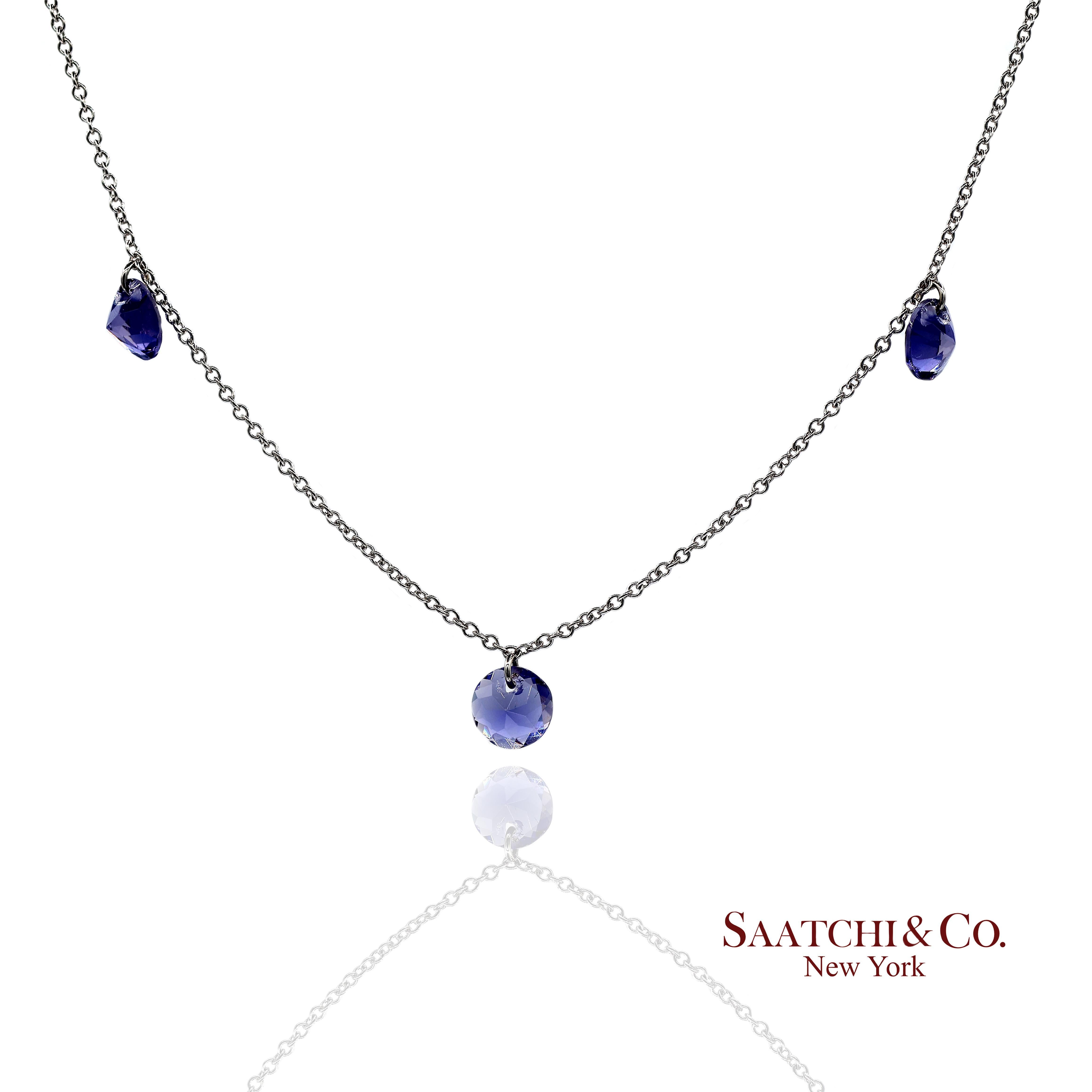 18K 750 White Gold Natural Amethyst Pendant Necklace with Chain Contemporáneo en venta