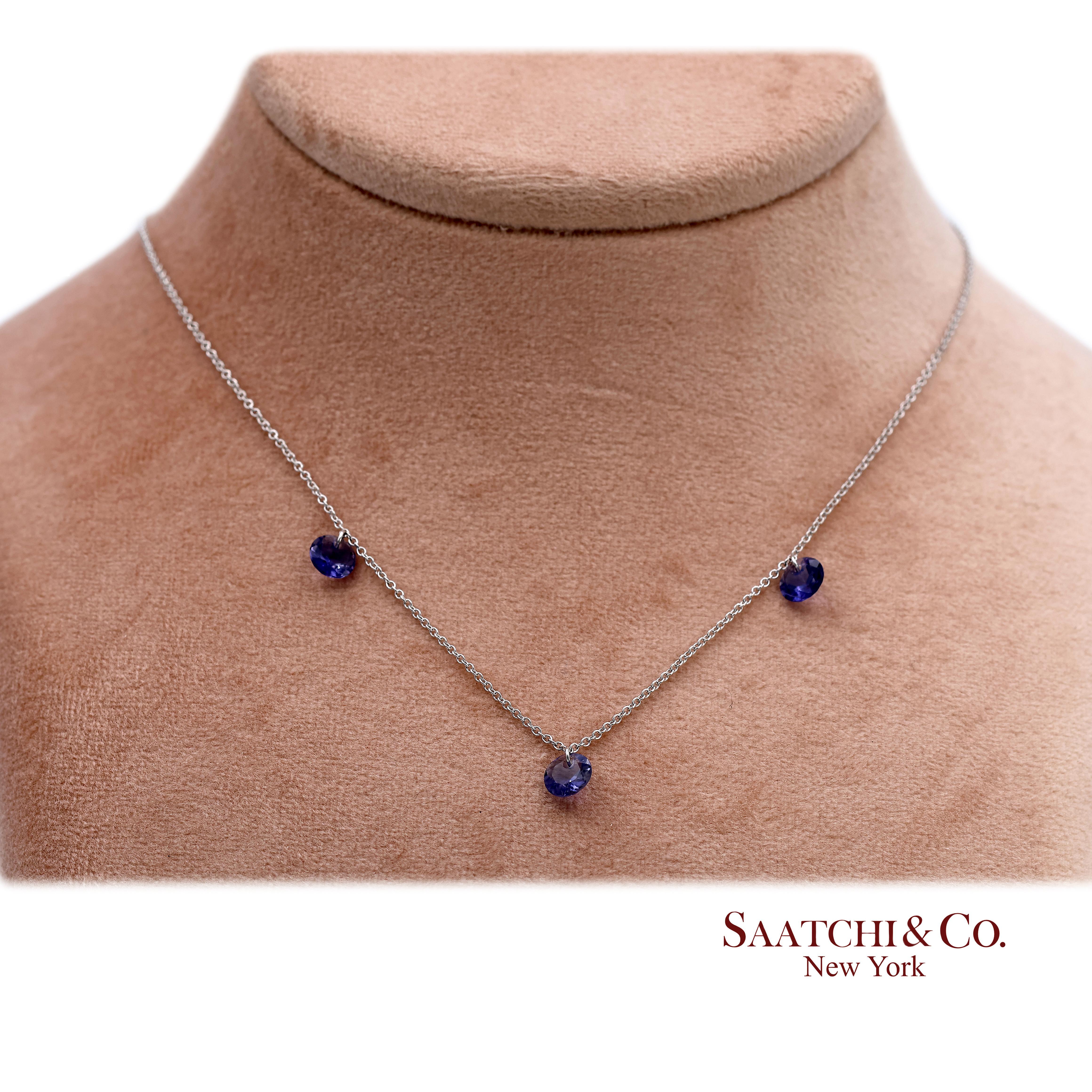 18K 750 White Gold Natural Amethyst Pendant Necklace with Chain en venta 1