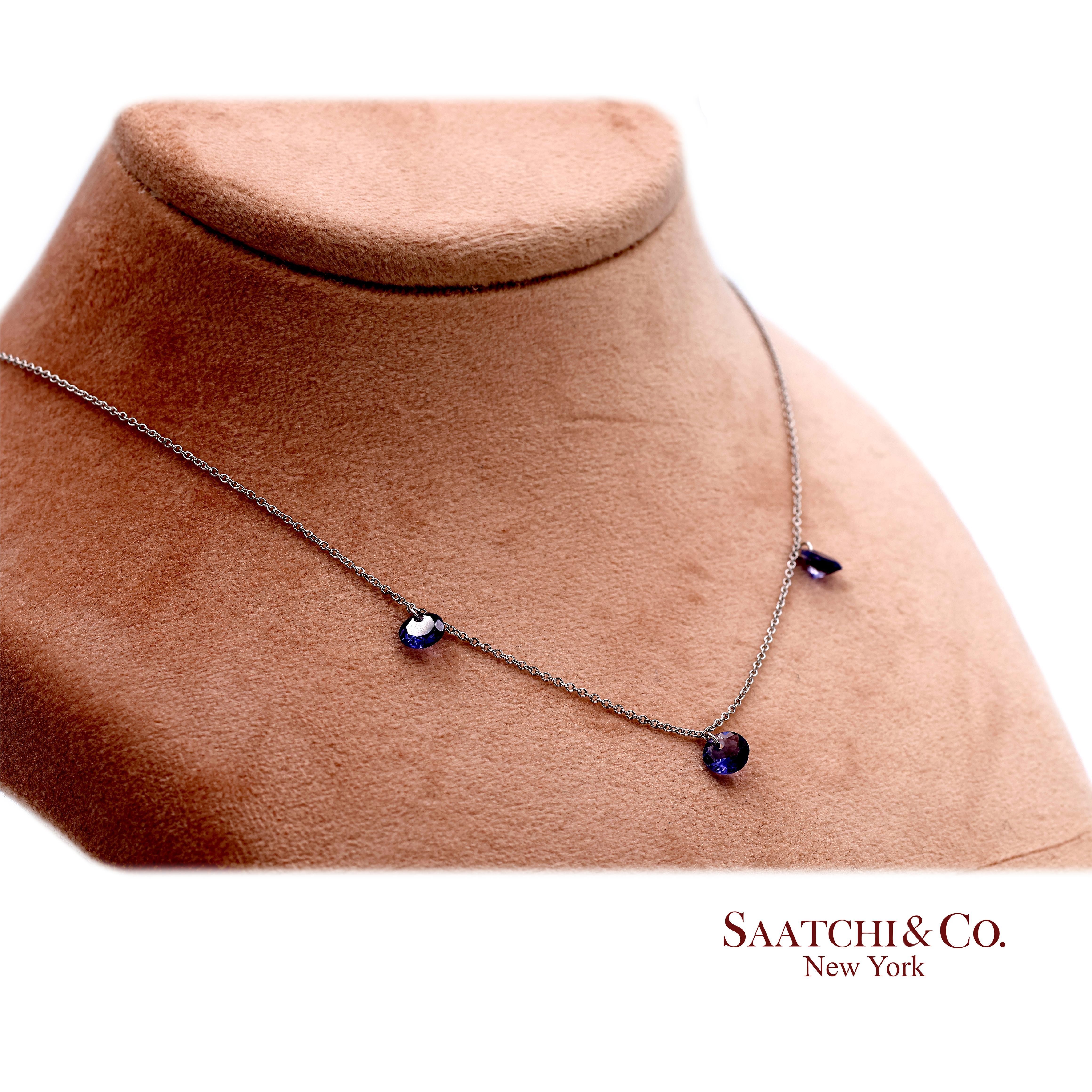 18K 750 White Gold Natural Amethyst Pendant Necklace with Chain en venta 2