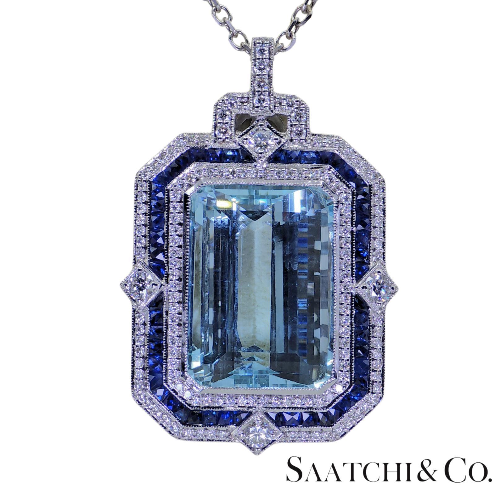 18K White Gold Natural Aquamarine, Diamond and Blue Sapphire Pendant

Metal Type: 18K 750 White Gold
Total Item Weight: 29.7 Grams
Dimensions: Width 33.5mm X Height 50.3mm X Depth 12mm
1:
Natural Diamond Weight: 2.01 Ct.
Diamond Clarity Grade: