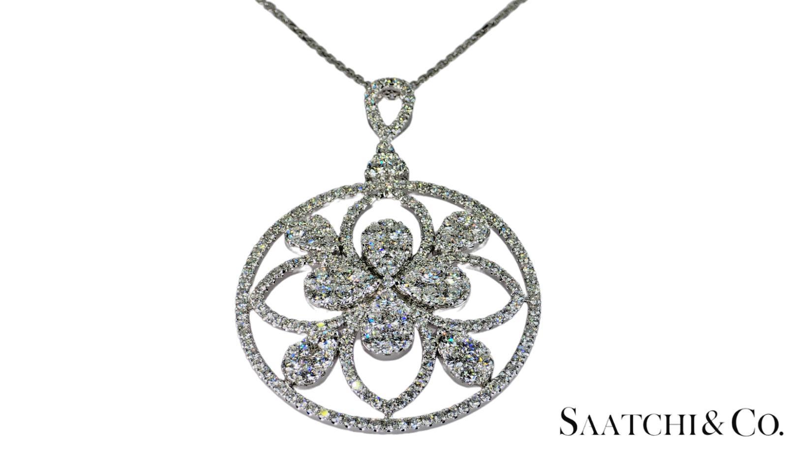 18K 750 Weißgold Natürlicher Brillantschliff VVS Diamant: Anhänger mit Kette für Damen oder Herren im Angebot
