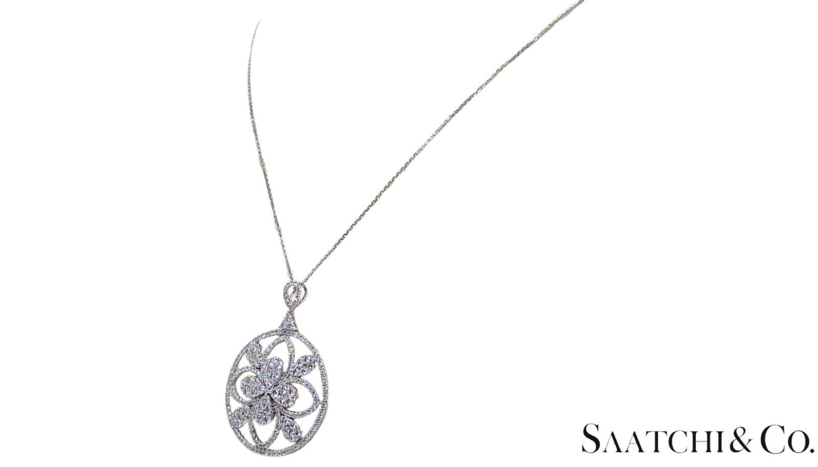18K 750 Weißgold Natürlicher Brillantschliff VVS Diamant: Anhänger mit Kette im Angebot 1