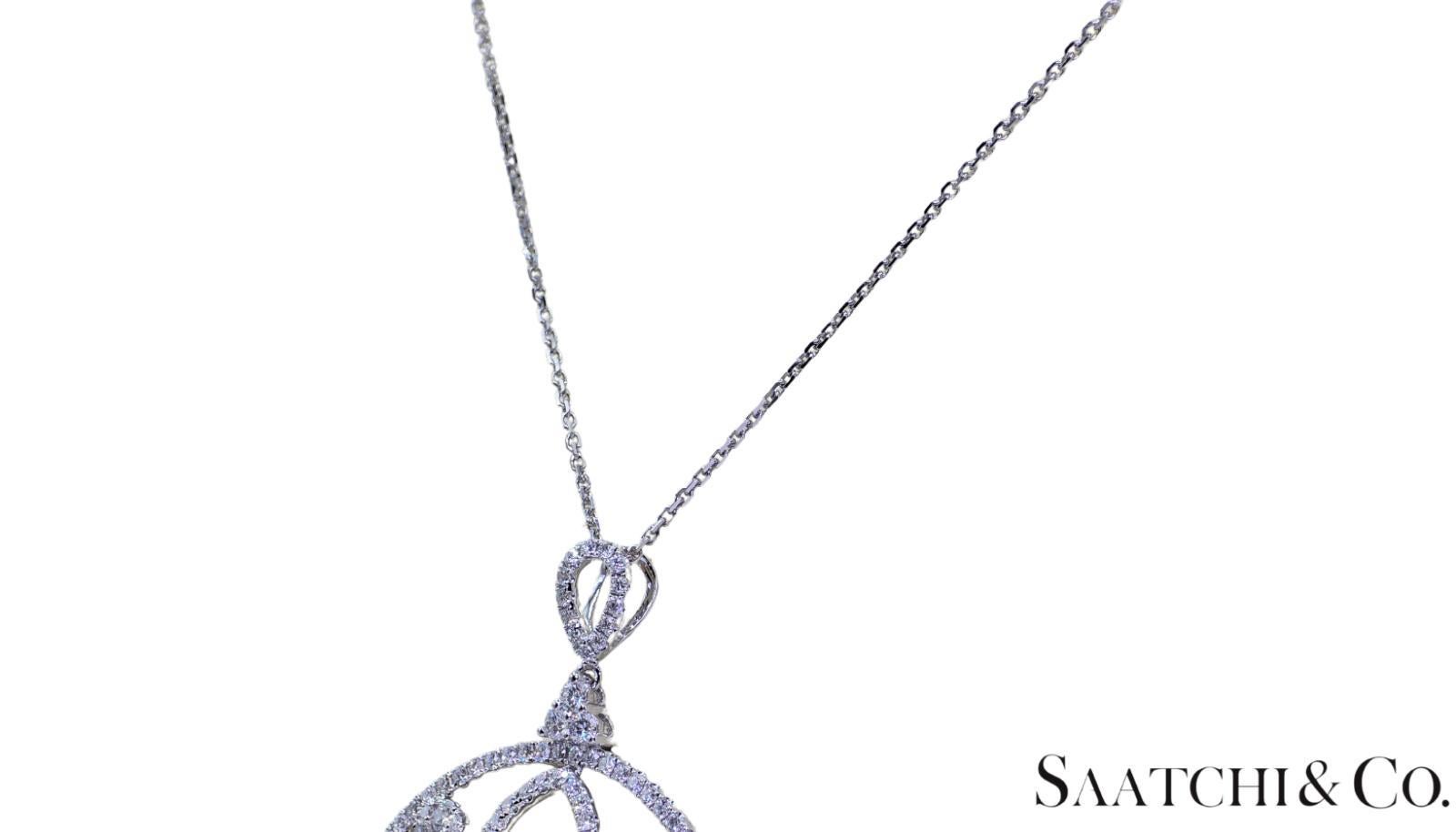 18K 750 Weißgold Natürlicher Brillantschliff VVS Diamant: Anhänger mit Kette im Angebot 2