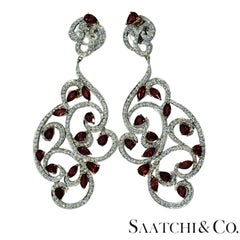 18K 750 White Gold Natural Brilliant Cut VVS Diamond & Ruby: Earrings