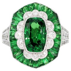 18K 750 Weißgold Natürlicher Brillant Diamant und Tsavorit Ring