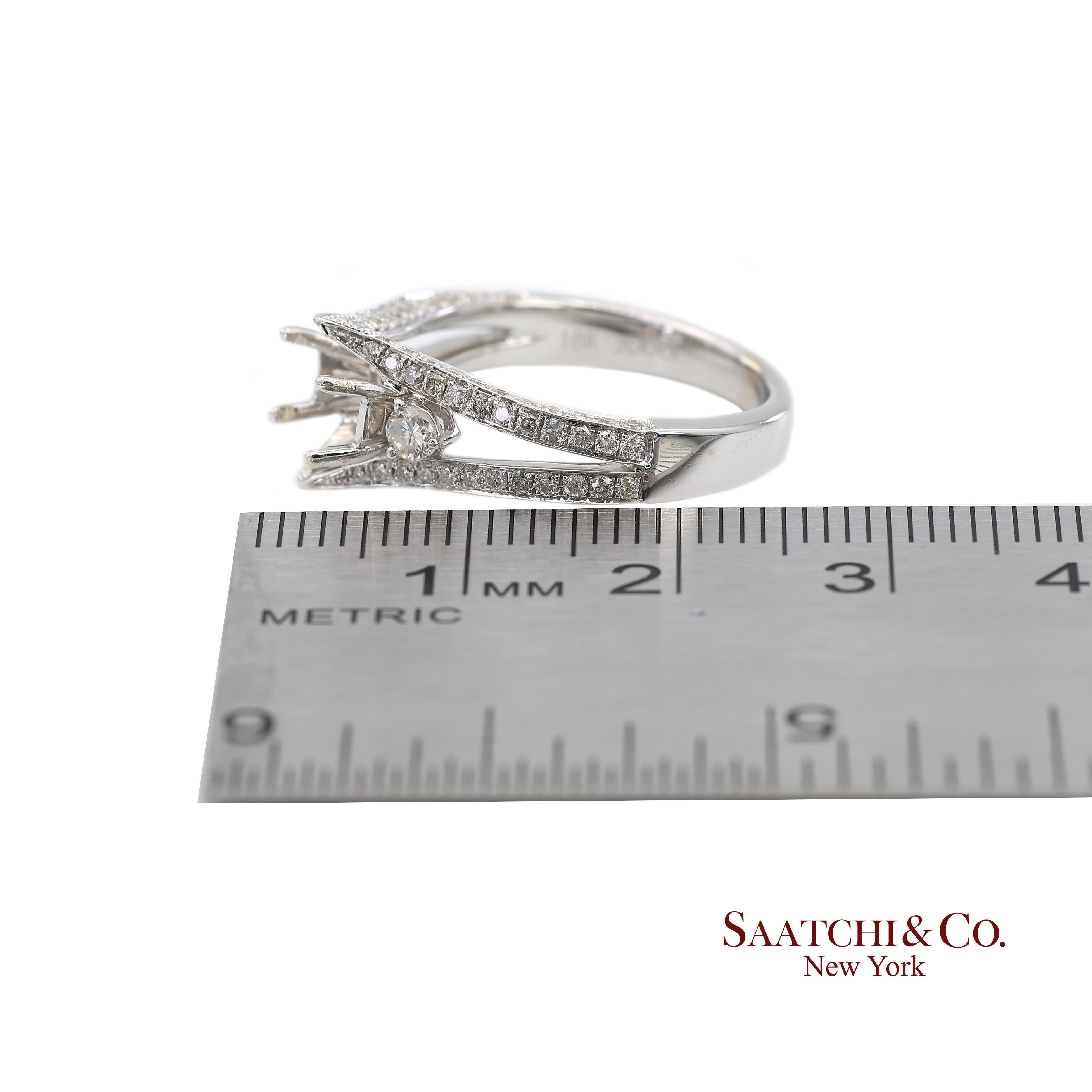 Anillo de oro blanco 750 de 18 quilates con semimontura de diamantes brillantes naturales talla 6,5 en venta 4