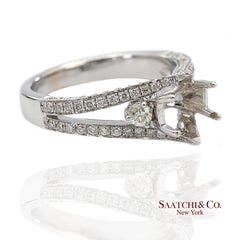 18K 750 White Gold Natural Brilliant Diamond Semi Mount Ring Size 6.5
