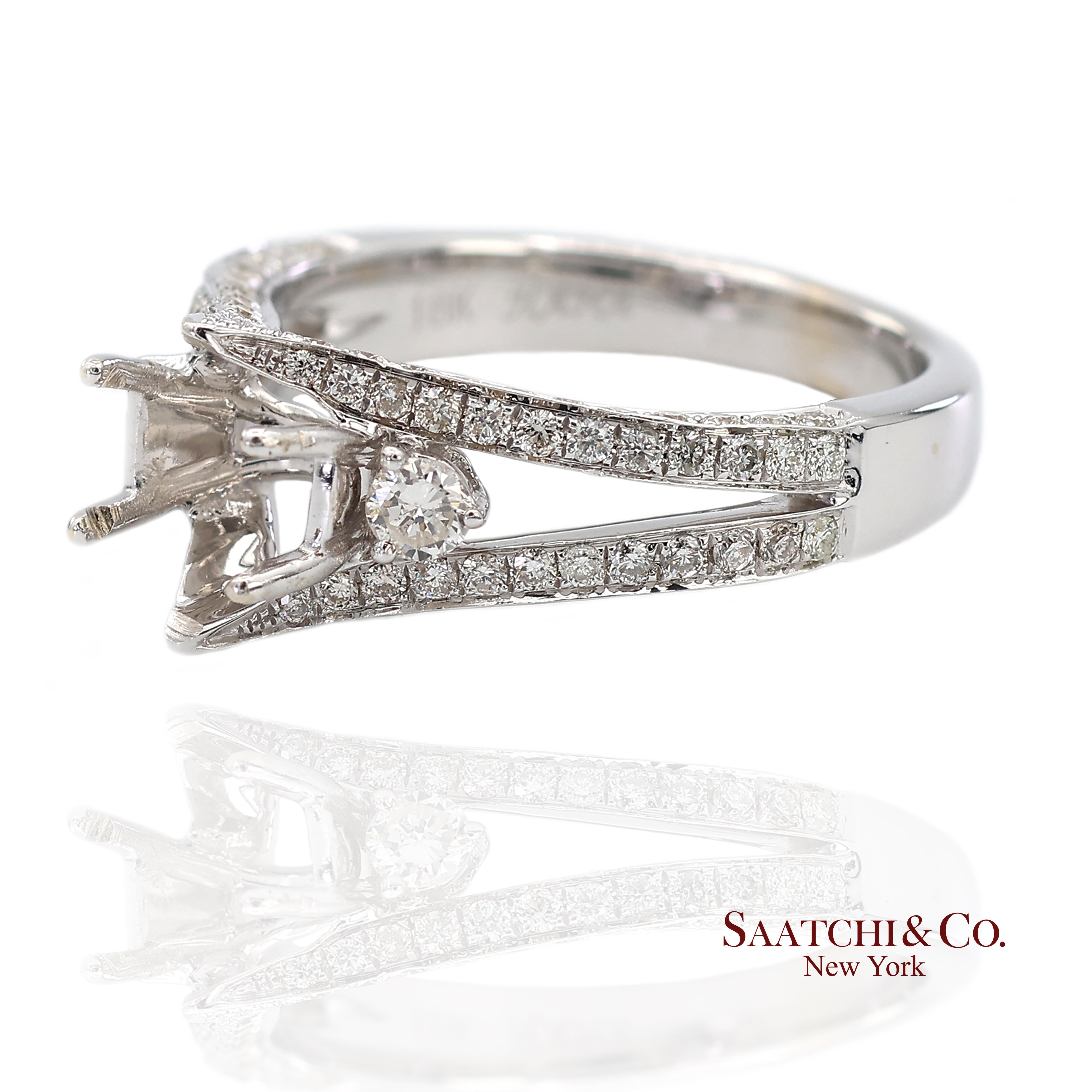 Anillo de oro blanco 750 de 18 quilates con semimontura de diamantes brillantes naturales talla 6,5 Contemporáneo en venta