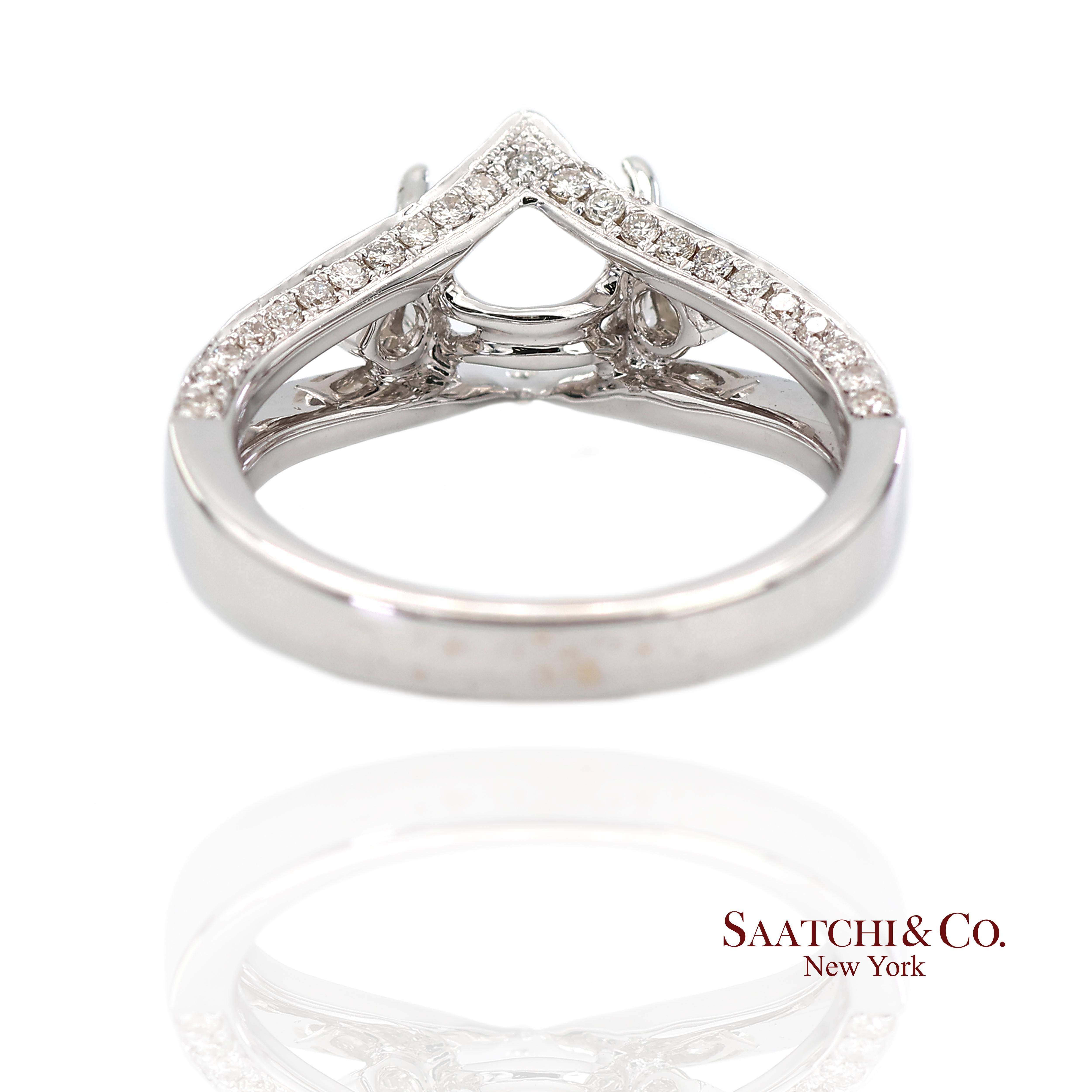 Anillo de oro blanco 750 de 18 quilates con semimontura de diamantes brillantes naturales talla 6,5 Corte brillante en venta