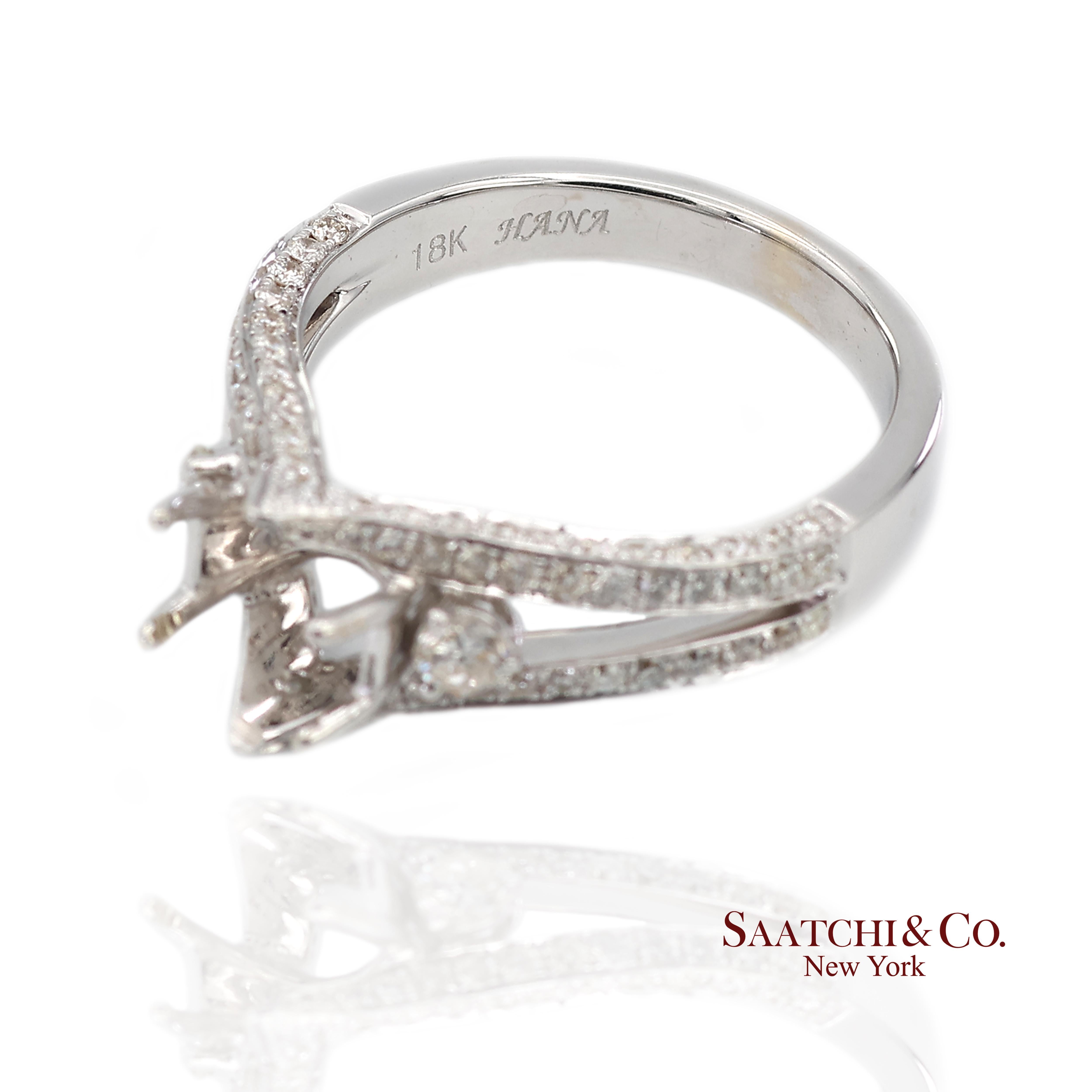 Femenino o masculino Anillo de oro blanco 750 de 18 quilates con semimontura de diamantes brillantes naturales talla 6,5 en venta