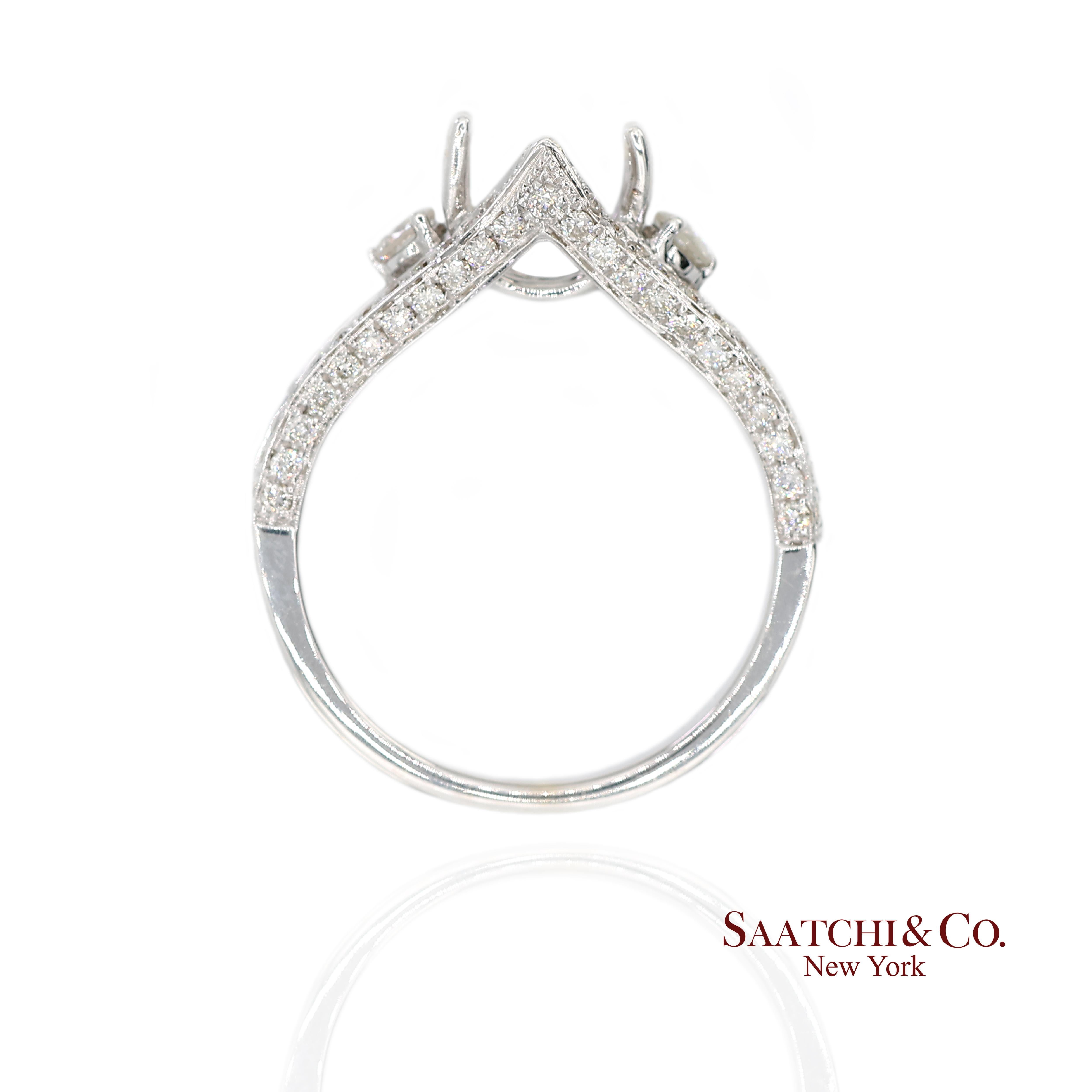 Anillo de oro blanco 750 de 18 quilates con semimontura de diamantes brillantes naturales talla 6,5 en venta 2