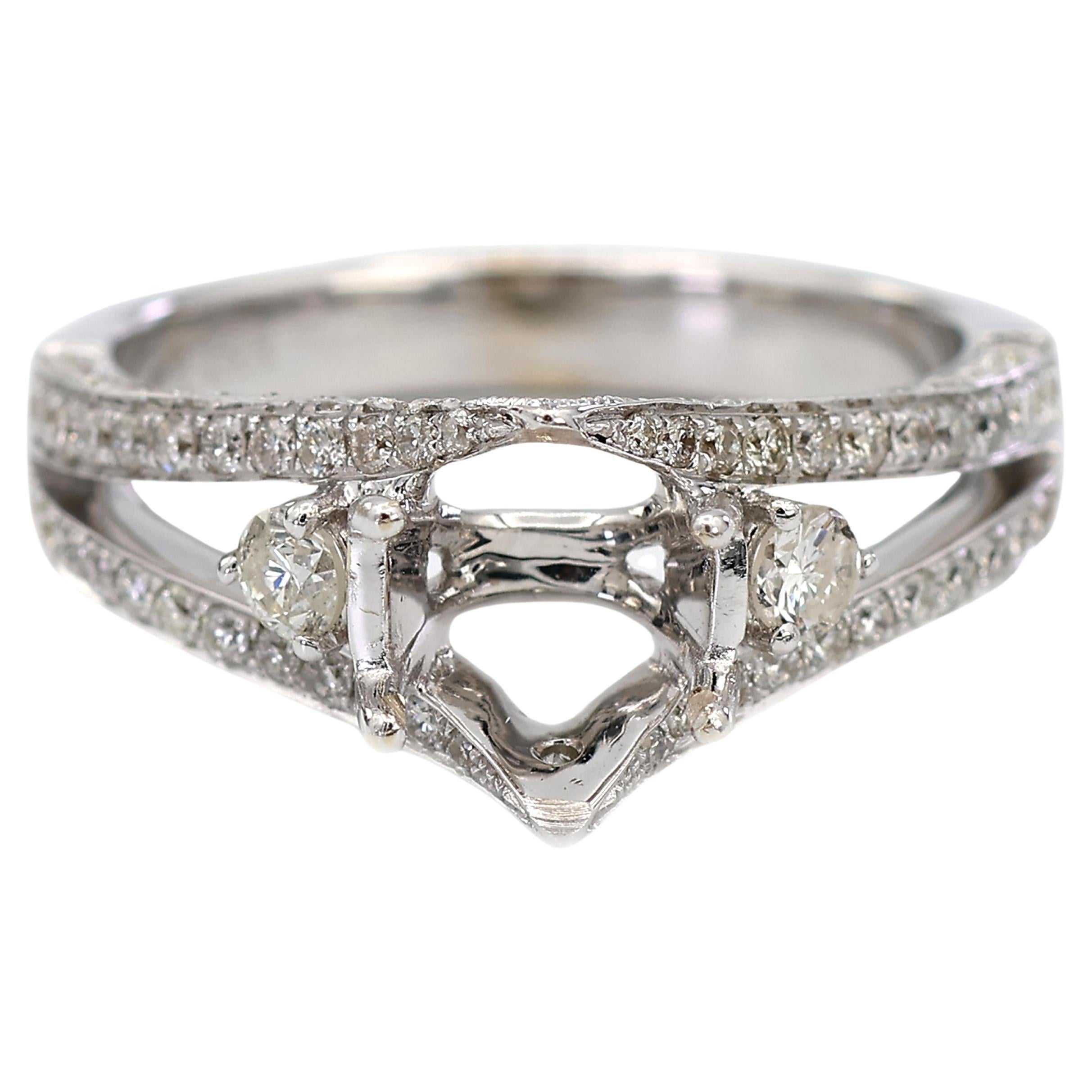Anello semi-montato con diamante naturale a brillante in oro bianco 18K 750 Misura 6,5
