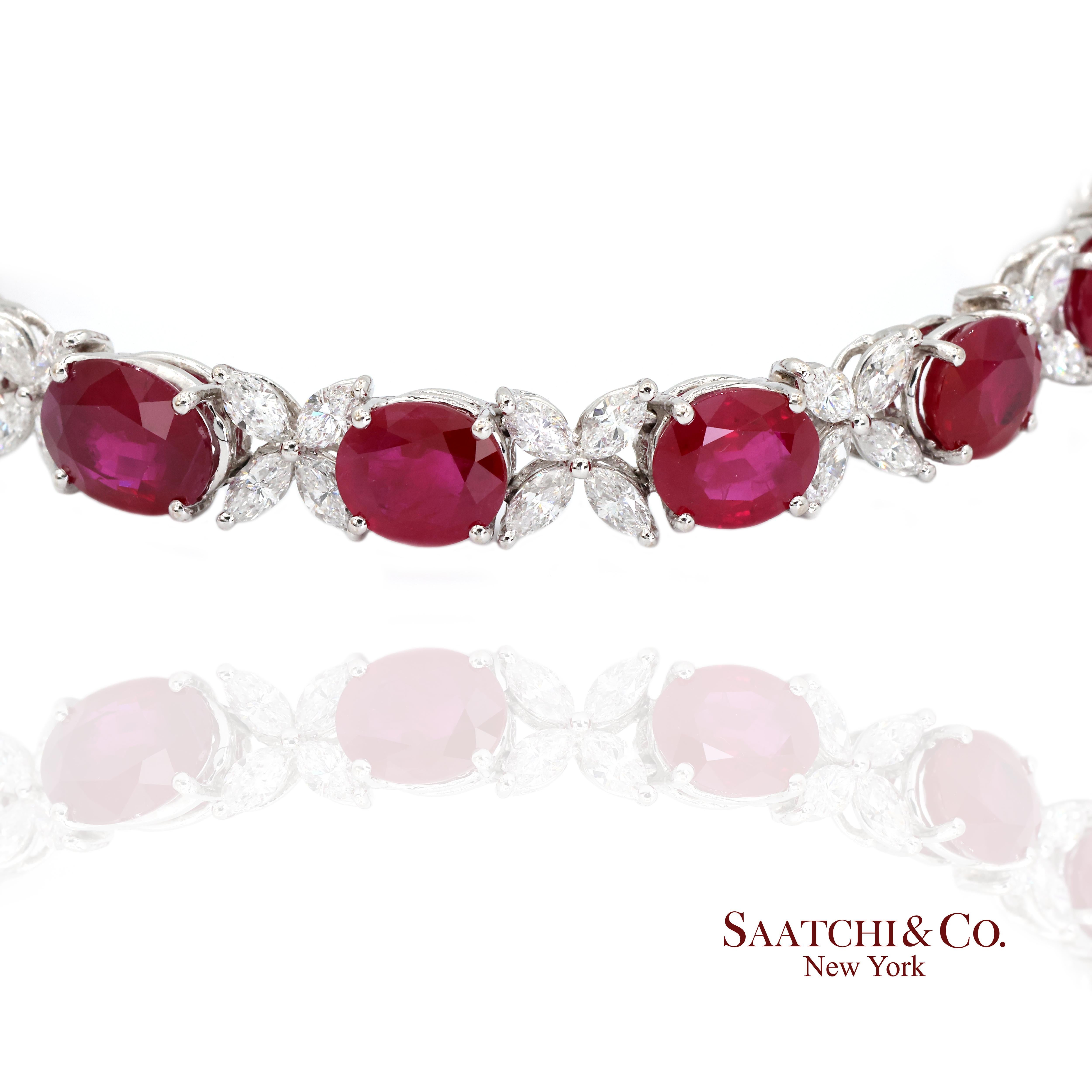 Bracelet en rubis et diamants

Type de métal : Or blanc 18K
Poids total de l'article : 16,1 grammes
Longueur : 6,5 pouces
1:
Pierre principale : Rubis birman
Poids en carats : 18,89 ct (14 pièces)
Taille de la pierre primaire : Ovale
Couleur