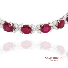 18K 750 White Gold Natural Burmese Ruby and Diamond Bracelet