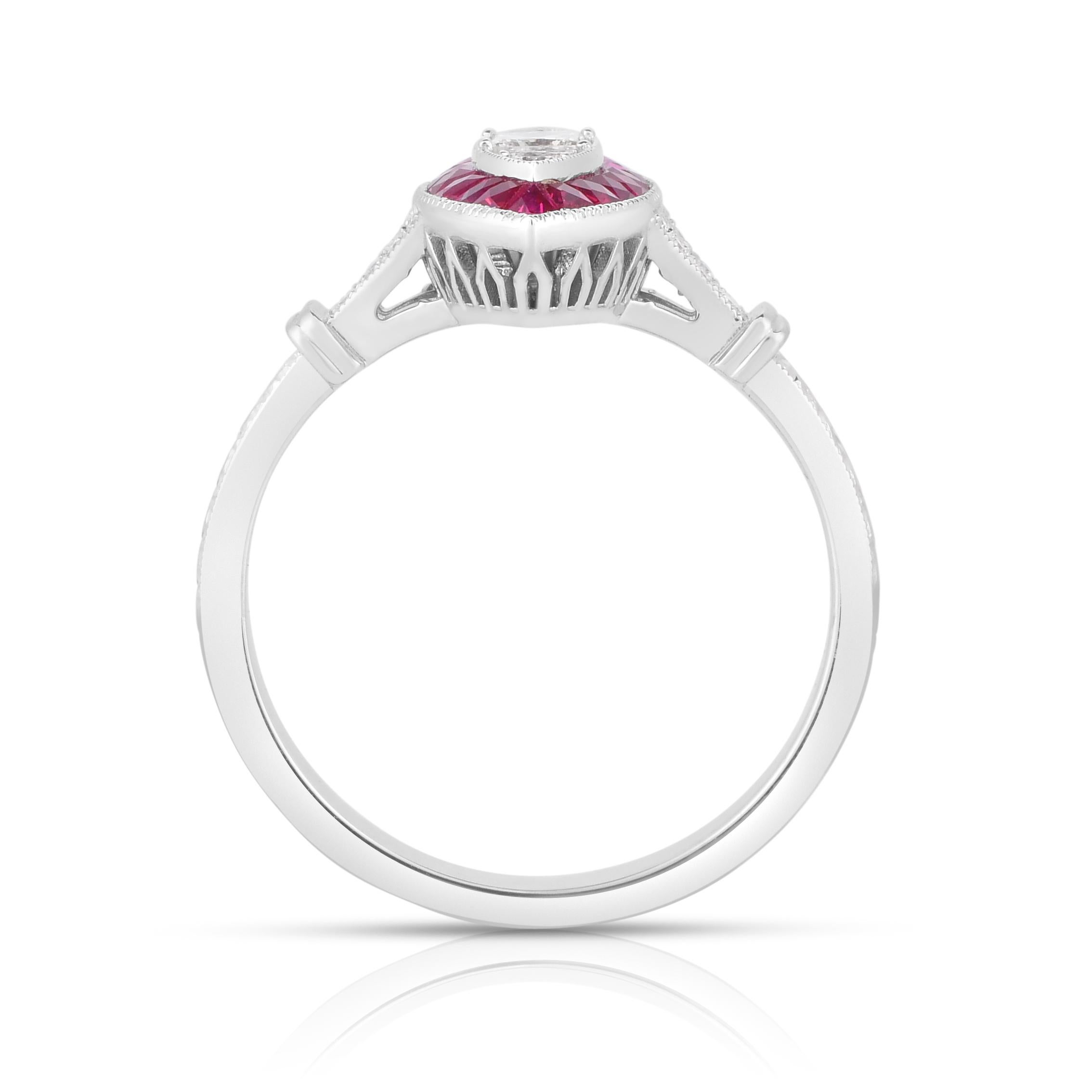Bague en or blanc 750 millièmes, diamant naturel et rubis marquise à grains multiples en vente 4