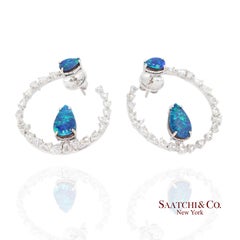 18K 750 White Gold Natural Diamond and Natural Opal Earring