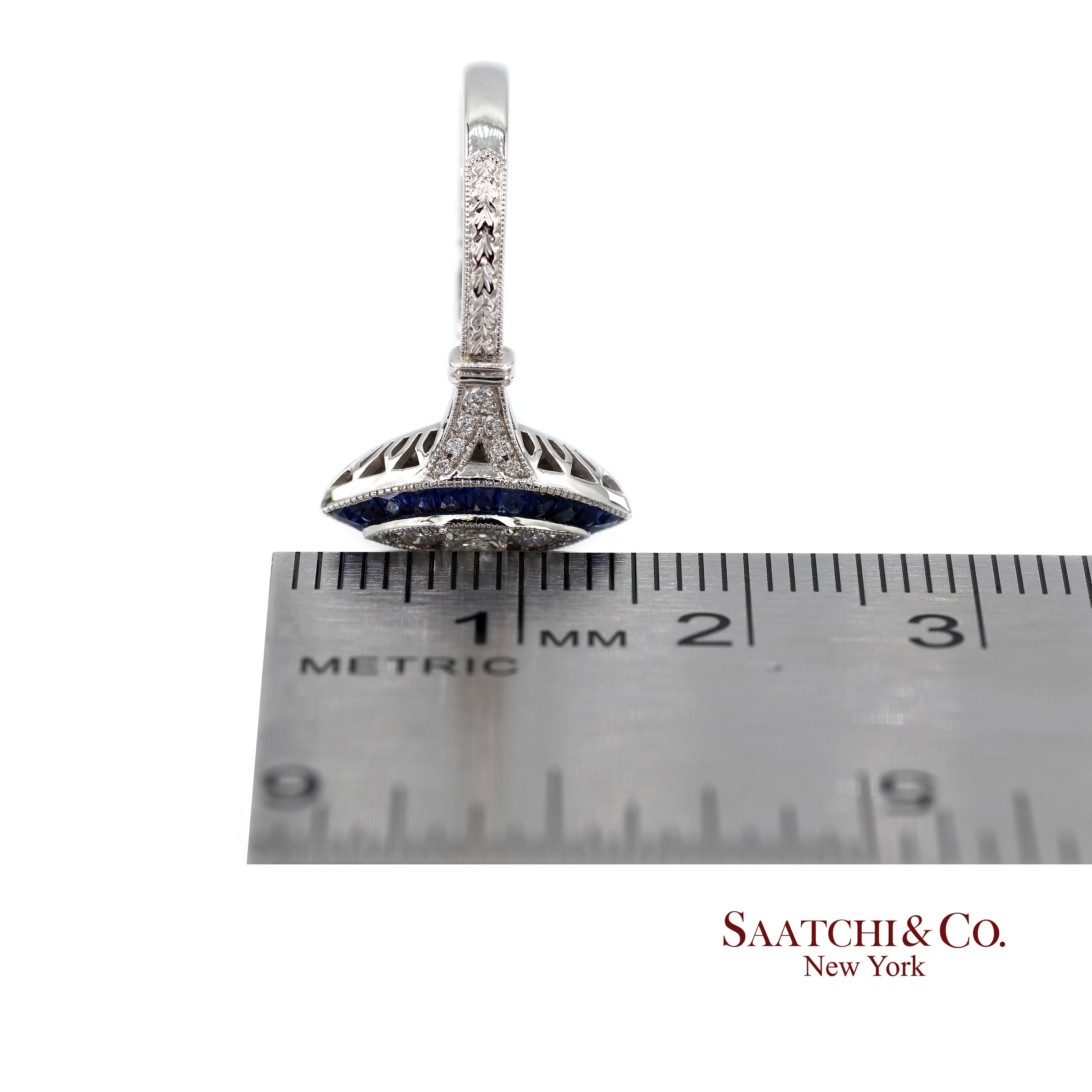 Anillo Milgrain de Diamante Natural y Zafiro Marquesa de Oro Blanco 750 de 18 quilates en venta 8