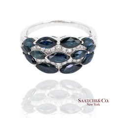 18k 750 White Gold Natural Diamond and Sapphire Ring Size 6.5