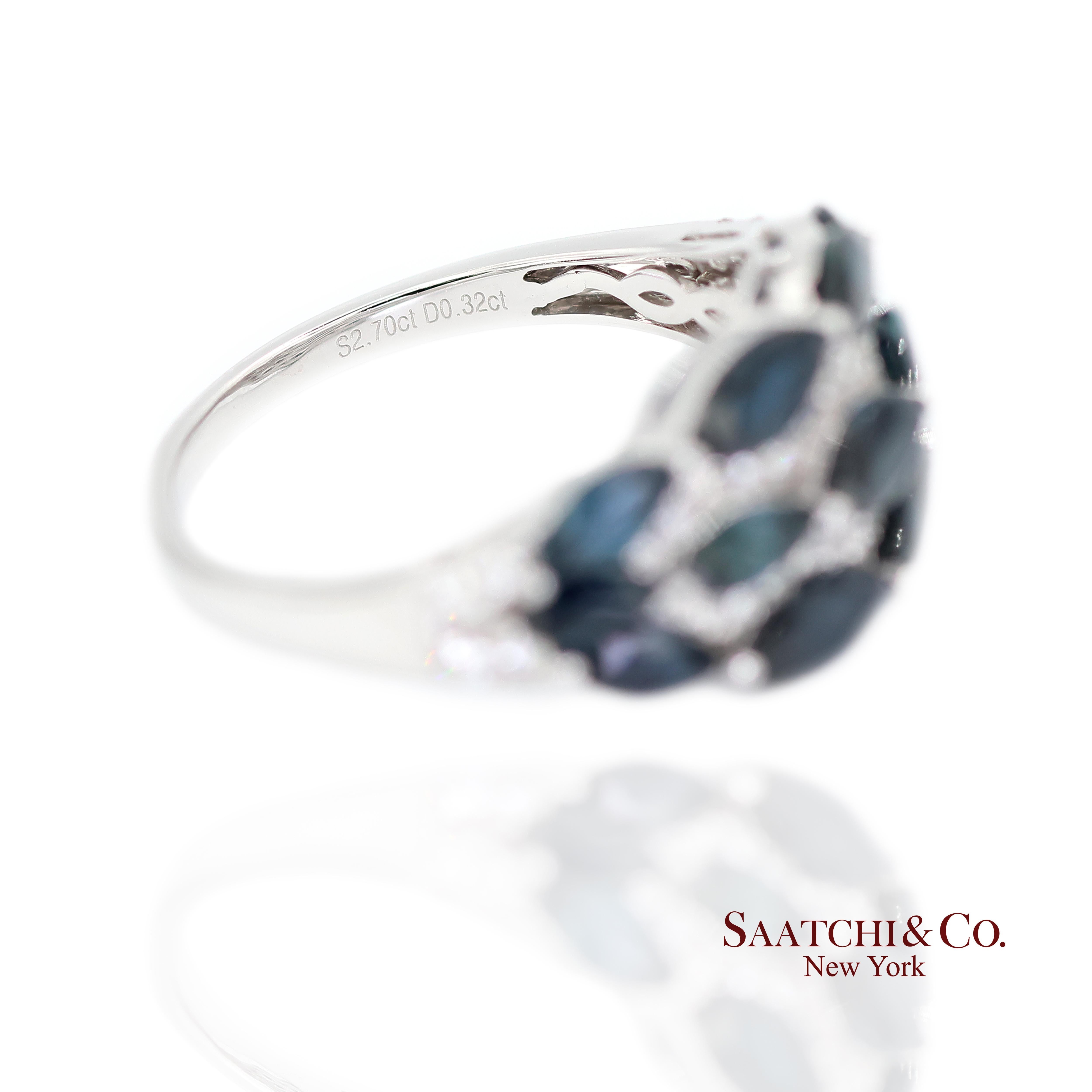 Bague en or blanc 18k 750 diamants et saphirs naturels Taille 6.5 Unisexe en vente