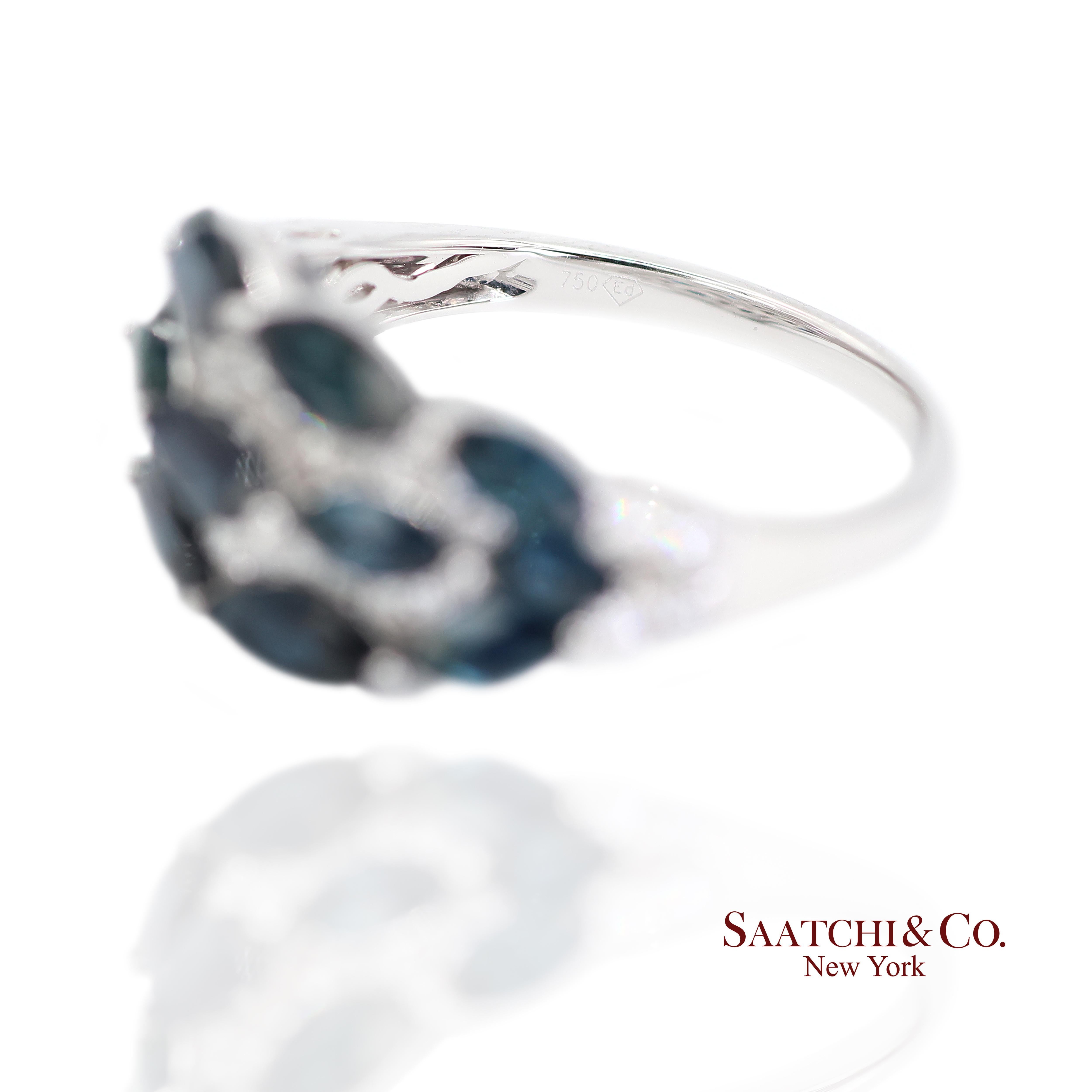 Bague en or blanc 18k 750 diamants et saphirs naturels Taille 6.5 en vente 1