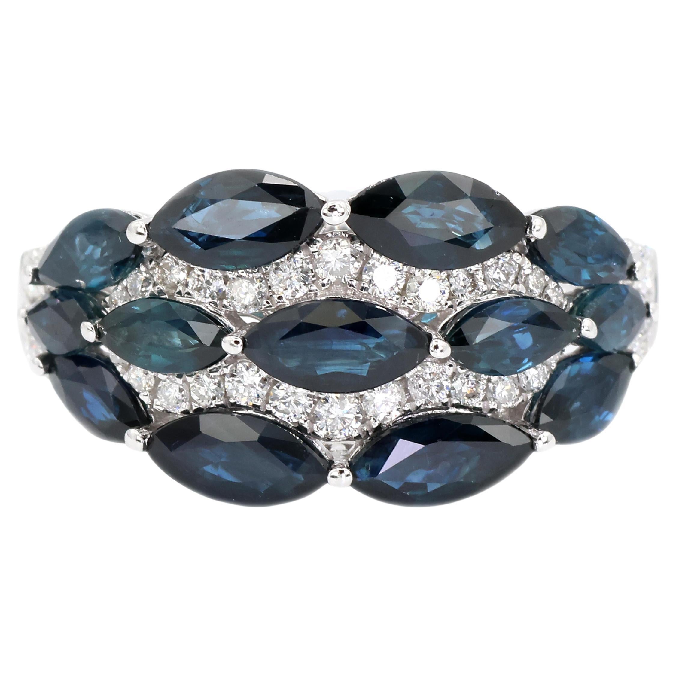 Bague en or blanc 18k 750 diamants et saphirs naturels Taille 6.5