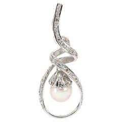 Collar Colgante Oro Blanco 18K 750 Diamante Natural y Perla Blanca
