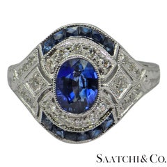 18K 750 White Gold Natural Diamond & Blue Sapphire Ring