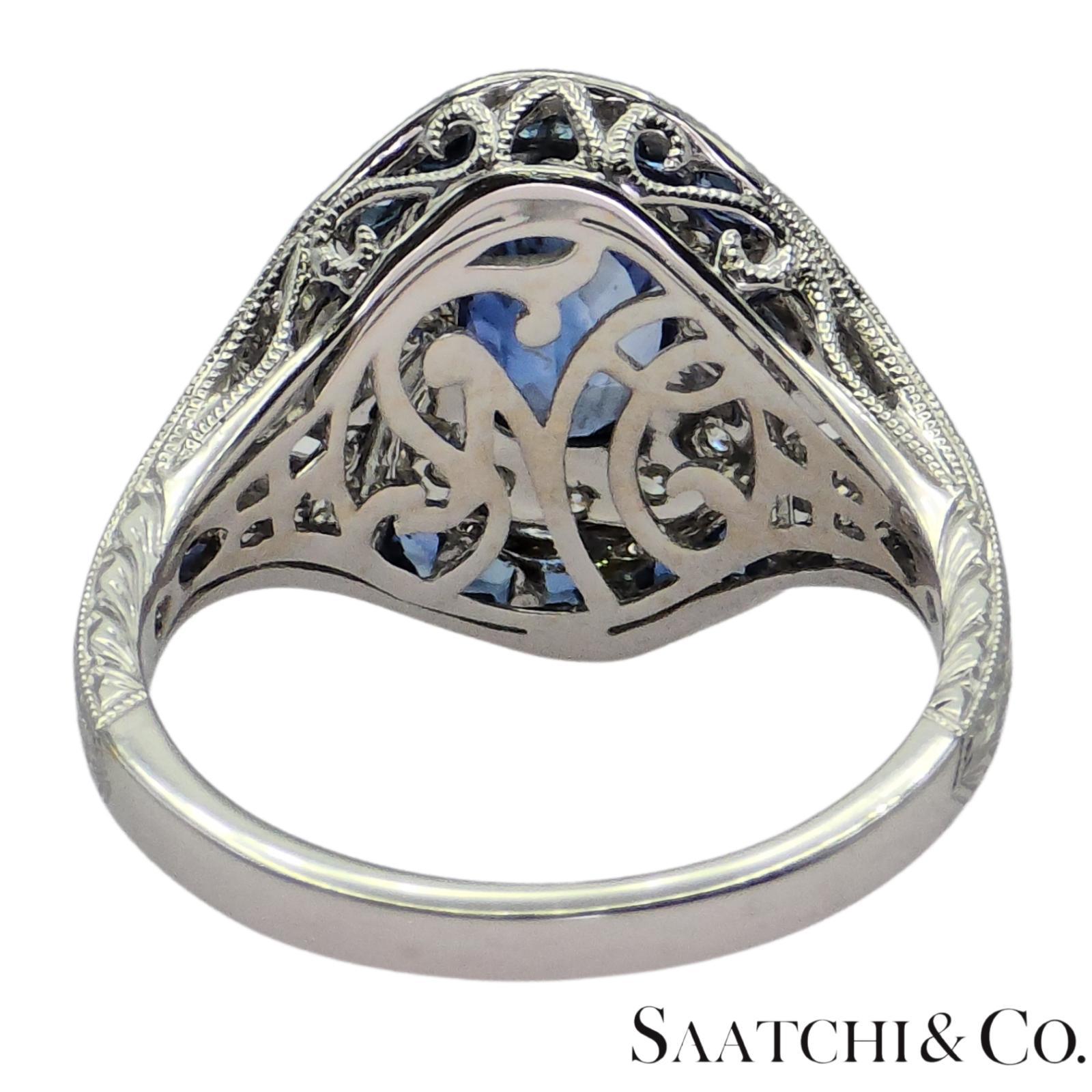 Bague en or blanc 750 millièmes (18K) diamant naturel et saphir bleu Pour femmes en vente
