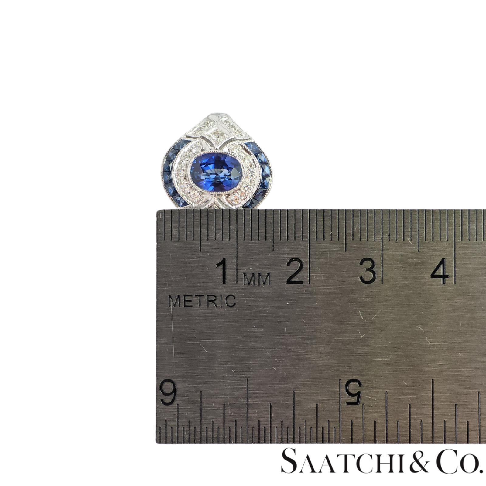 Bague en or blanc 750 millièmes (18K) diamant naturel et saphir bleu en vente 2