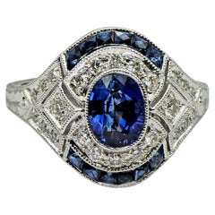 Bague en or blanc 750 millièmes (18K) diamant naturel et saphir bleu