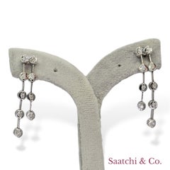 18k 750 White Gold Natural Diamond Chain Earrings