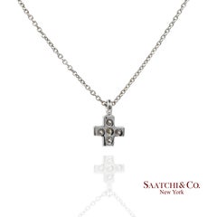 18K 750 White Gold Natural Diamond Cross Pendant Necklace with Chain