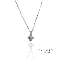 18K 750 White Gold Natural Diamond Cross Pendant Necklace with Chain