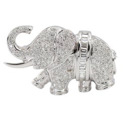 18K 750 White Gold Natural Diamond Elephant Brooch/Pin